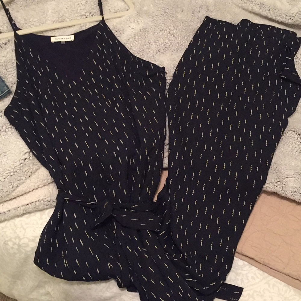 Navy and white long jumpsuit